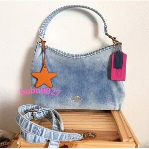 NWT💓Coach Laurel Shoulder Bag In Loved Denim With Charms CEF26 Vintage Star